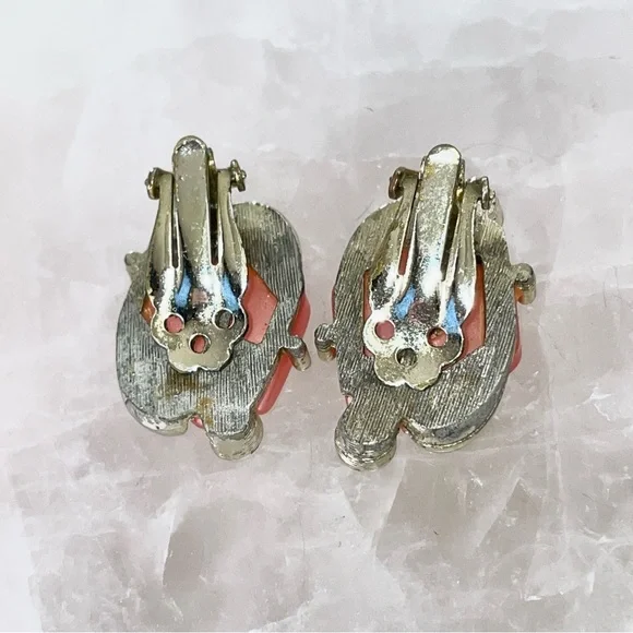 Vintage Pink Lucite Thermoset Clip Earrings Choker Necklace Set Mid Century - Picture 5 of 8